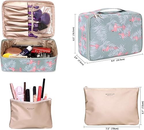 Miniatura 4 de Ginsco Bolsa de maquillaje de viaje con soporte para cepillos, bolsa de cosméticos grande, organizador de maquillaje de viaje, portátil, resistente