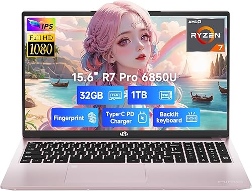 NIMO - AMD Ryzen 7 Pro 6850U - Laptop ligera para juegos de 15.6 pulgadas, 8 núcleos, RAM LPDDR5 de 32 GB, SSD de 1 TB (Beat i7-1360P hasta 4.7 GHz)