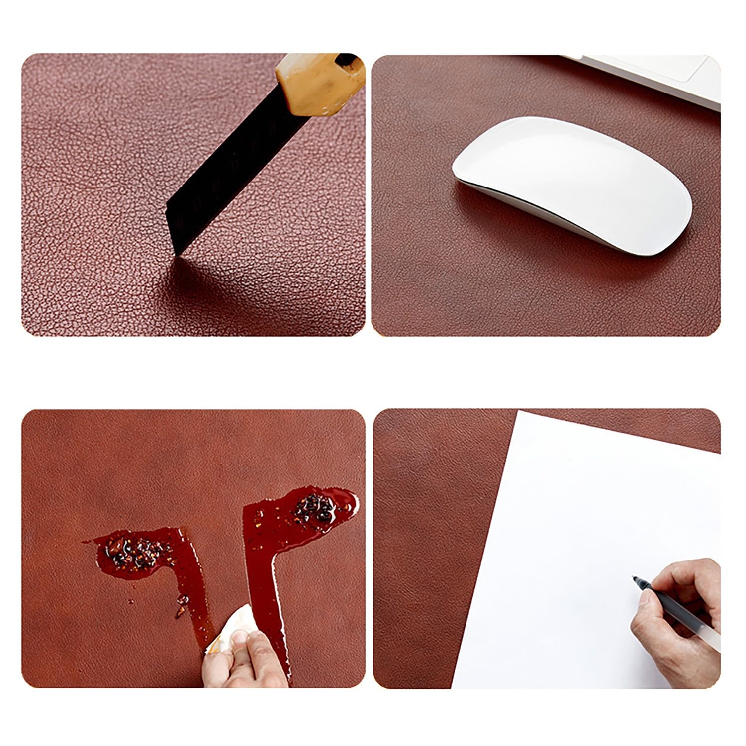 Tappetino da scrivania in vera pelle, Grande tappetino per mouse da gioco, Sottomano antiscivolo spesso per tastiera, protezione per tavolo da casa e ufficio(Black,60x40cm)