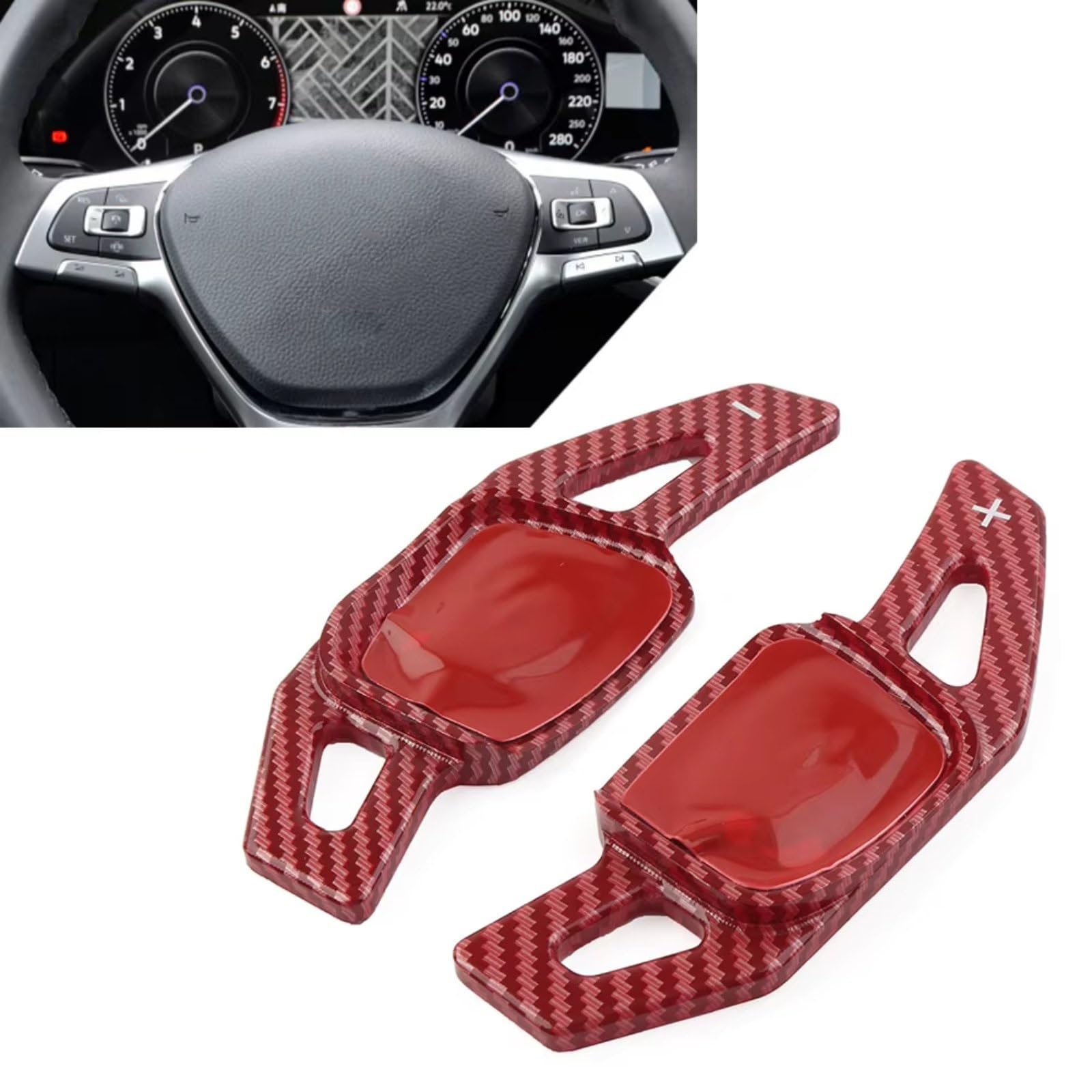 Levas De Cambio En El Volante Compatible Con VW Para Atlas 2018-2022 Para Teramont 2018-2022 Para Arteon 2017-2022 Extensión Palanca Cambios Para Volante Coche Fibra Carbono(Red)