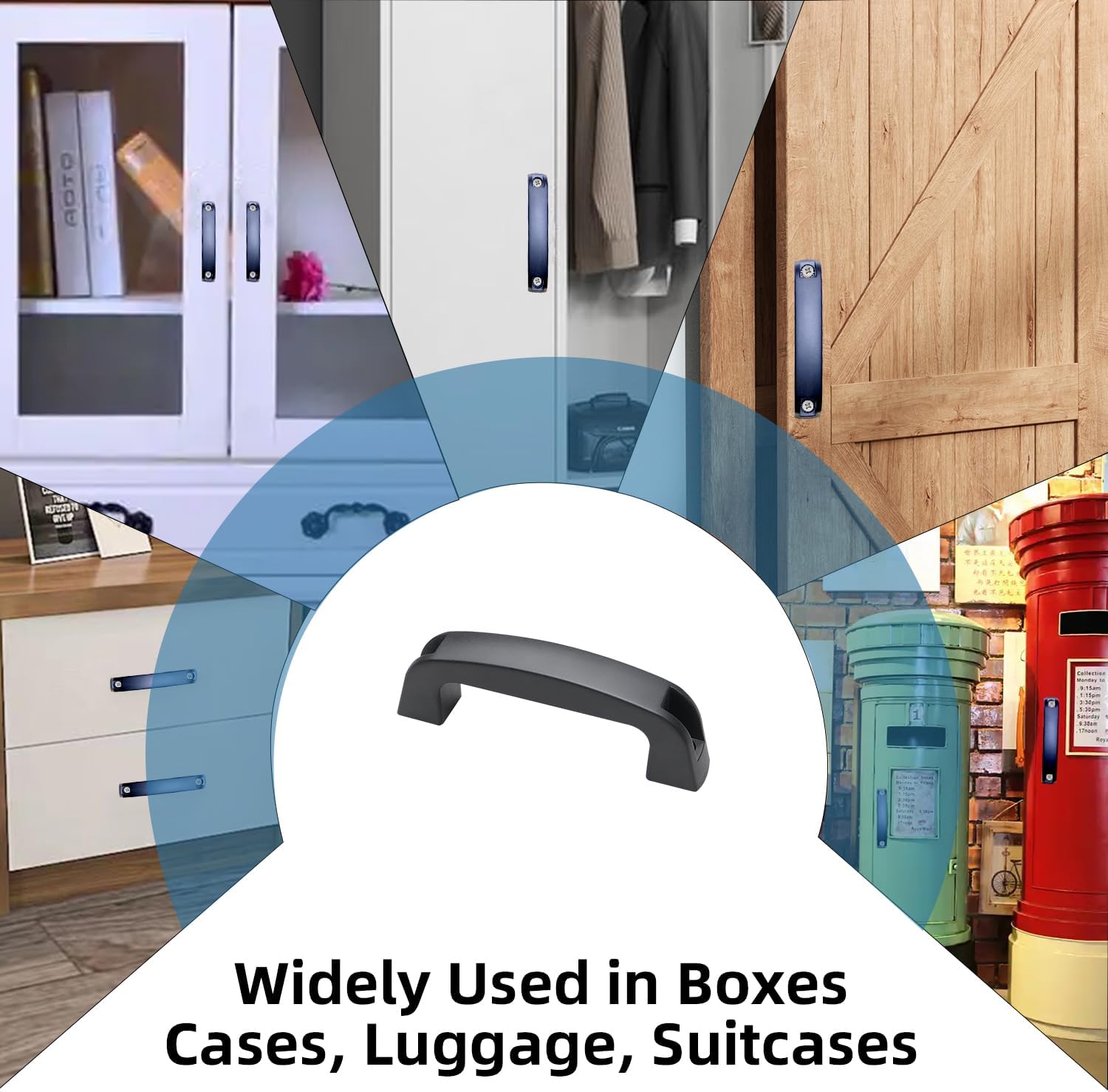 Black, 1Pcs Toolbox Cabinet Door Luggage Handle Length 160mm Hole Pitch 132mm, with Installation Screws and Nuts Luggage Replacement Handle