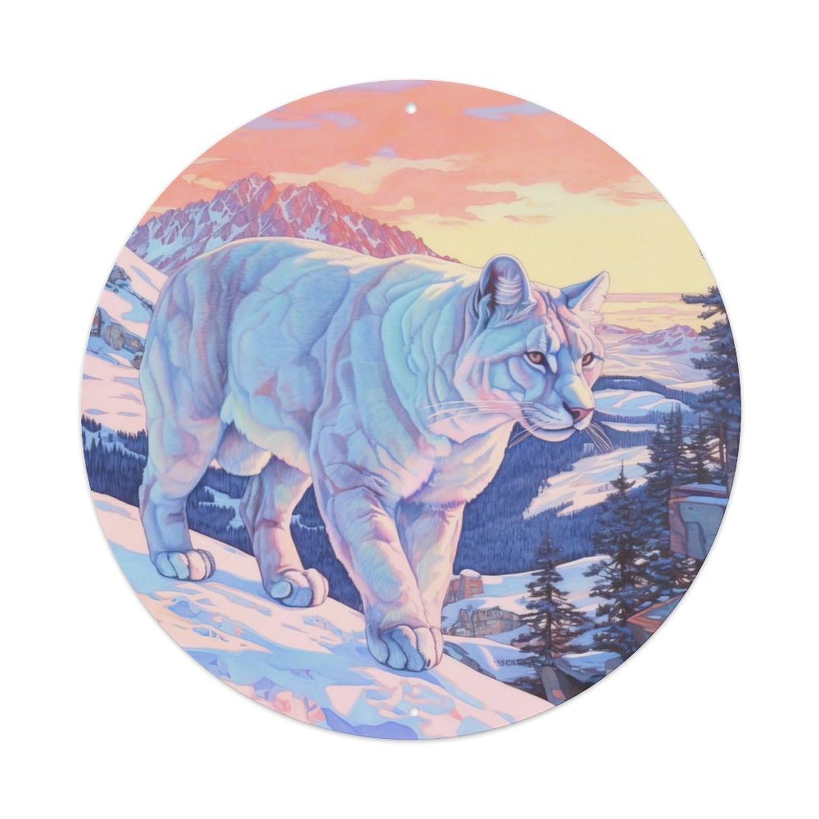 Animal Art Beautiful Cougar Vintage Metal Tin Sign Plaque Wall Decor for Cafe, Club, Garden Round Metal Poster 8x8Inch