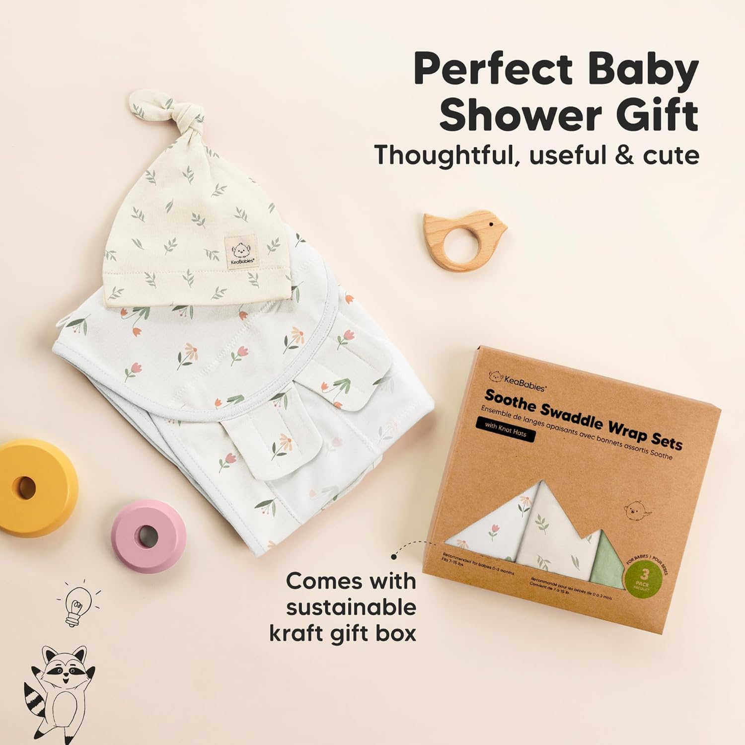 KeaBabies 3-Pack Organic Swaddles for Newborns Girls, Boys with Hats - Soft Cotton Baby Sleep Sacks 0-3 Months, Breathable Baby Hats and Swaddles 0-3 Months, Newborn Essentials Must Haves (Fleur) - Image 9