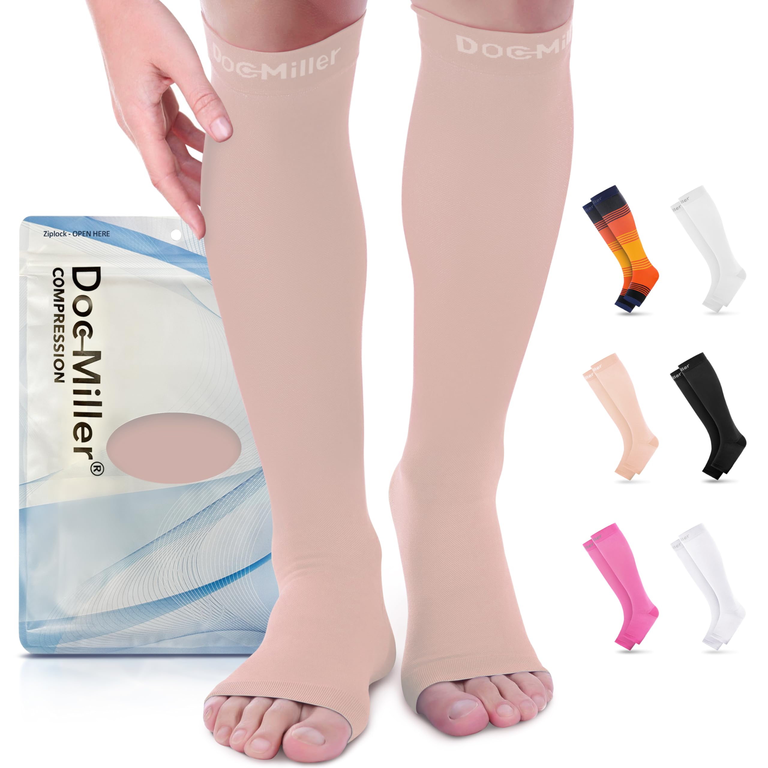 Doc Miller Open Toe Compression Socks 8-15 mmHg (Skin, X-Large)