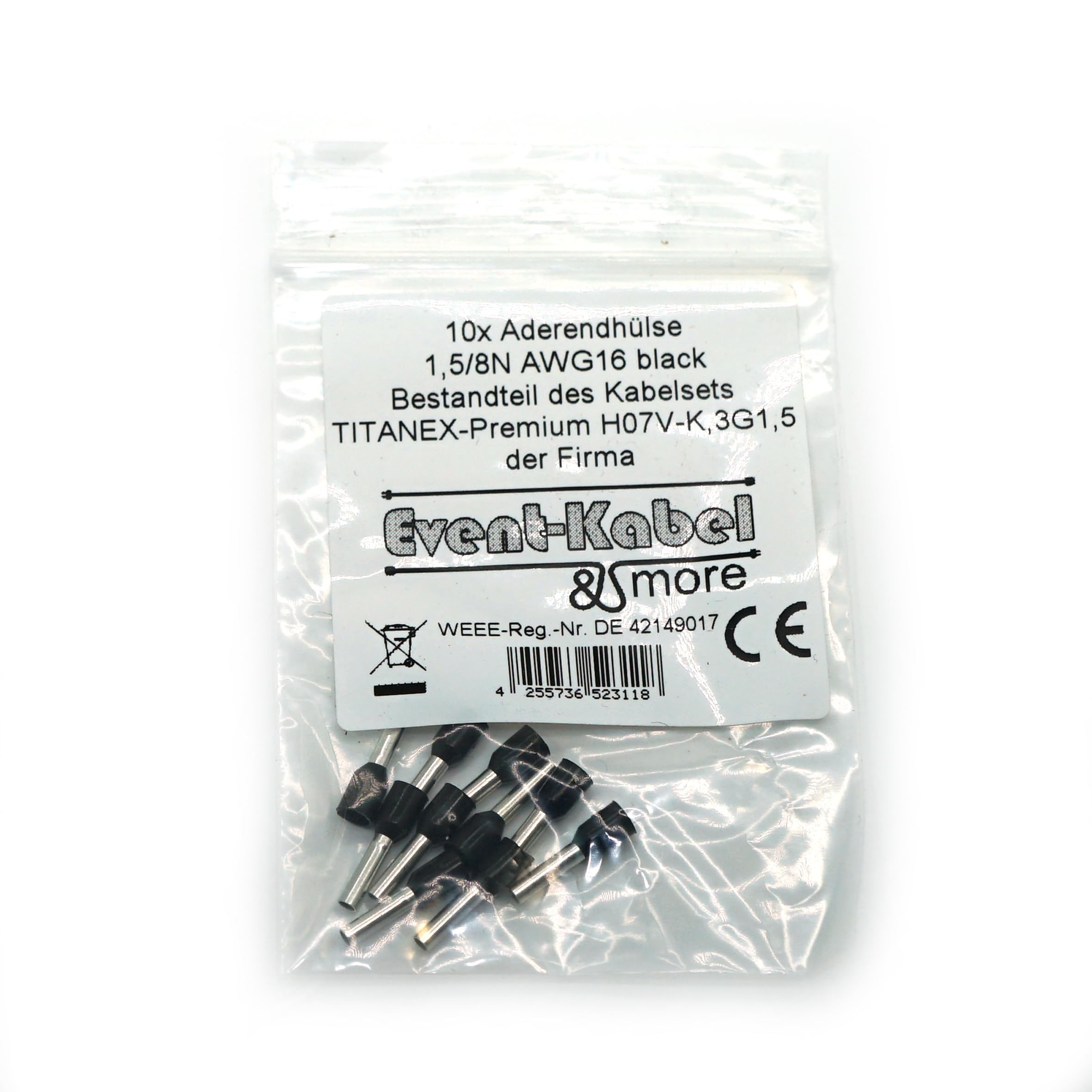 TITANEX PREMIUM H07RN-F 3x1,5 mm² (3G1,5) Industriekabel, Baustellenkabel, Campingkabel für den Außenbereich 5-100m inkl. 10 Aderendhülsen (50 Meter)