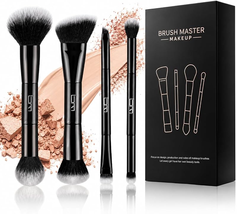 Kit de Pincéis de Maquiagem Brush Master com Necessaire, 5 Unidades Dupla Face, Portátil, Jet Black