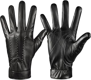 Winter Leather Gloves for Men,Touchscreen Snow Driving Gloves with Cashm...