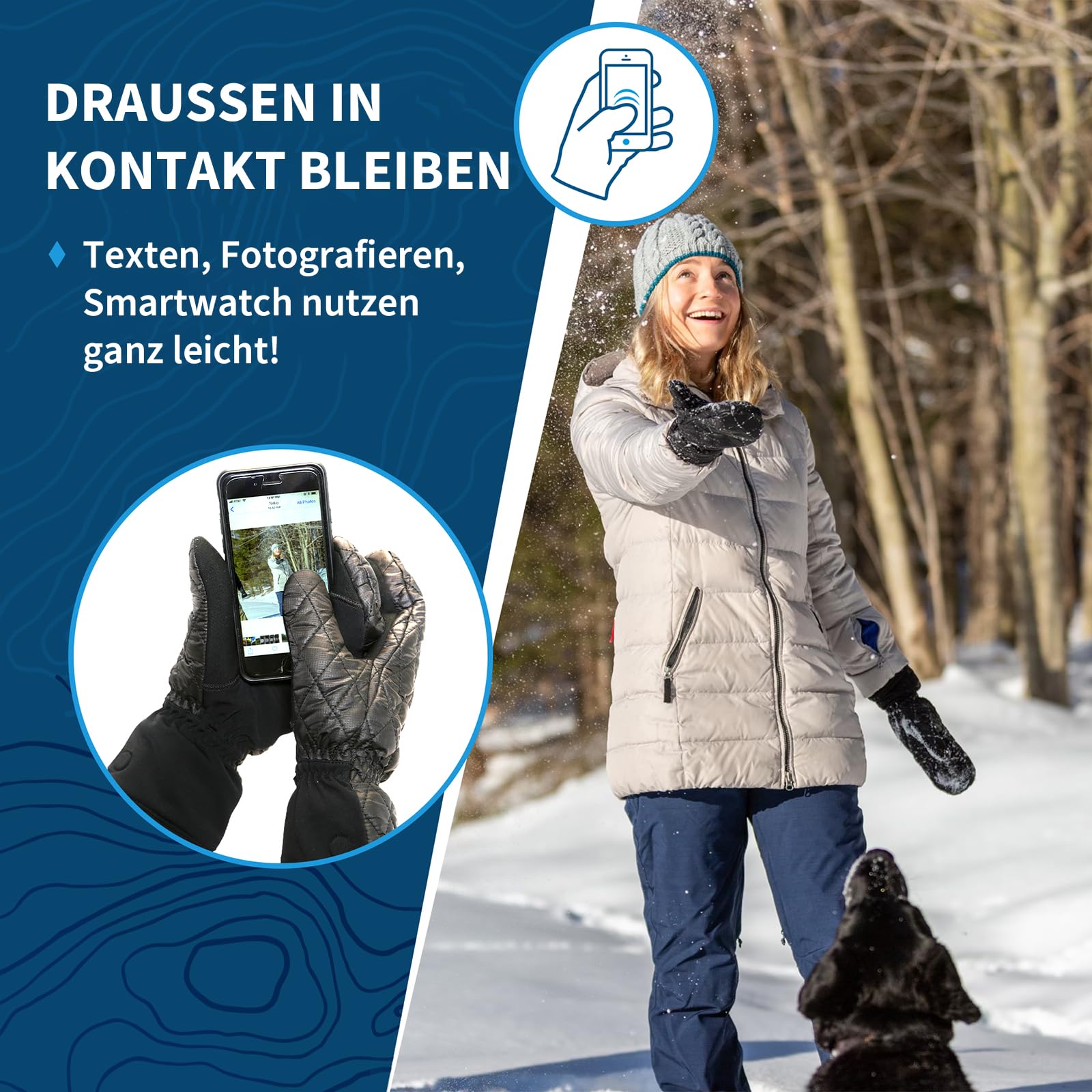 TrailHeads Gesteppte Laufhandschuhe mit Touchscreen-Funktion für Frauen | Isolierter Handschutz