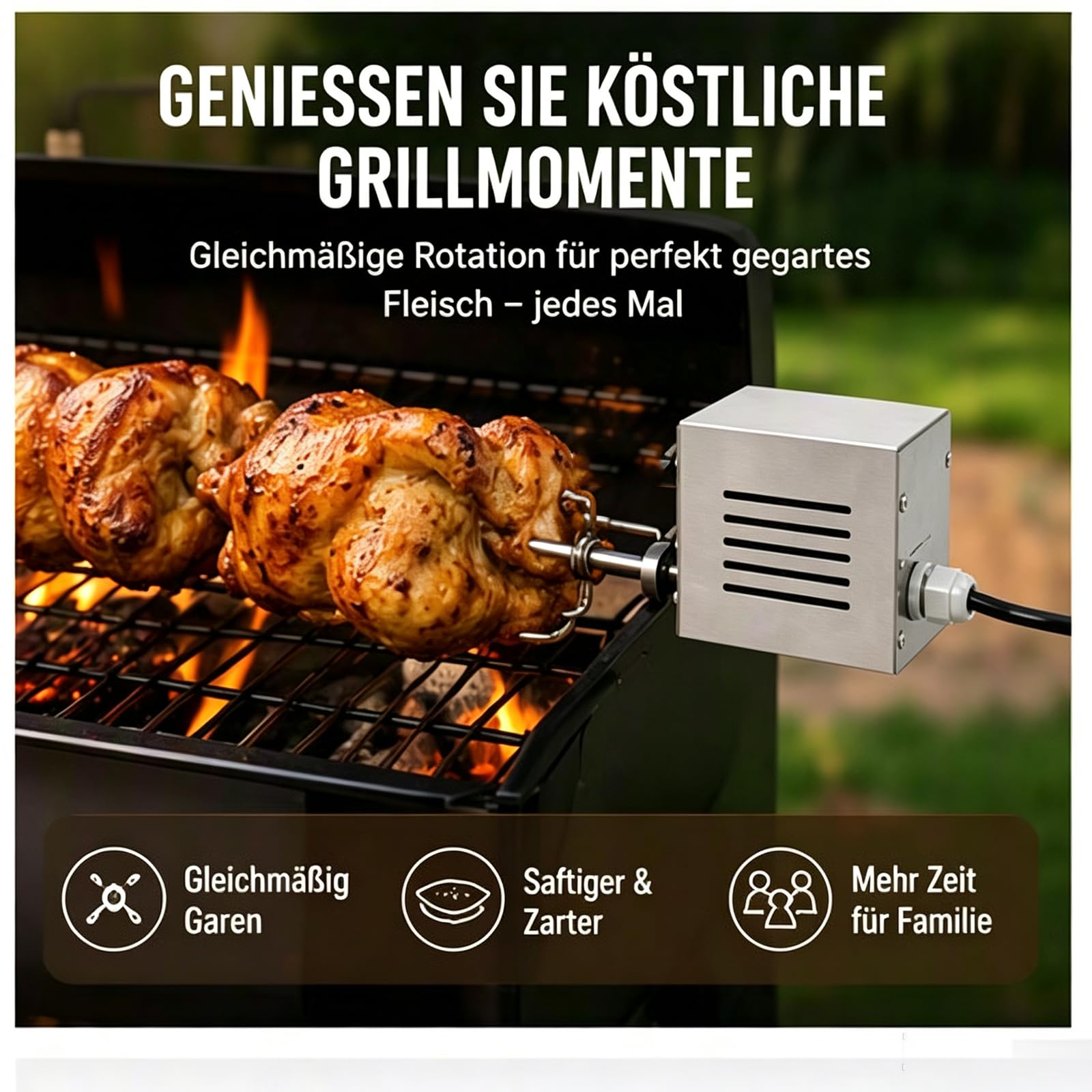 Grillmotor 25W Rotisserie-Motor Edelstahl 60kg Last