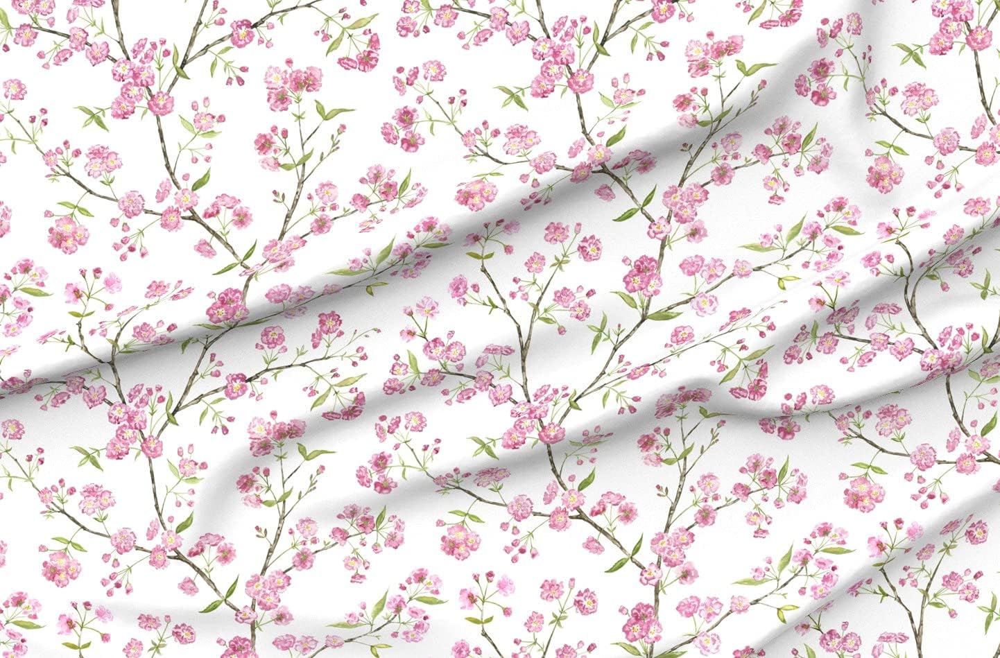 Spoonflower Fabric - Cherry Blossoms Blossom Japan Garden Pink Watercolor Japanese Flower Printed on Organic Cotton Sateen Fabric by The Yard - Sewing Quilting Apparel Home Decor