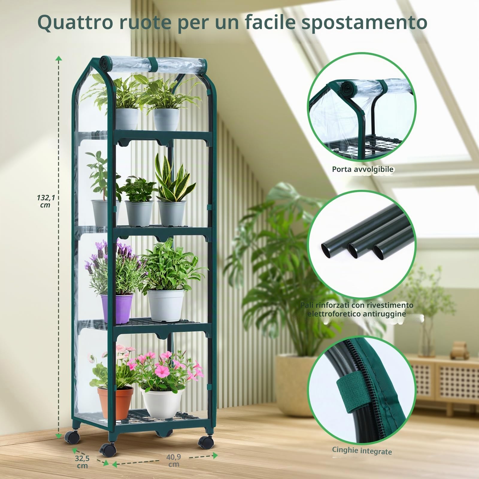 Ohuhu Mini Serra Portatile per Interni ed Esterni, Piantina Verde in Plastica con Ruote di Bloccaggio, Copertura Resistente, Ideale Regalo Giardinaggio per Donne