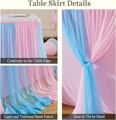 Miniatura 6 de Falda de mesa de revelación de género, falda tutú de tul rosa y azul de 6 pies para revelación de género para niños o niñas, fiesta de cumpleaños,