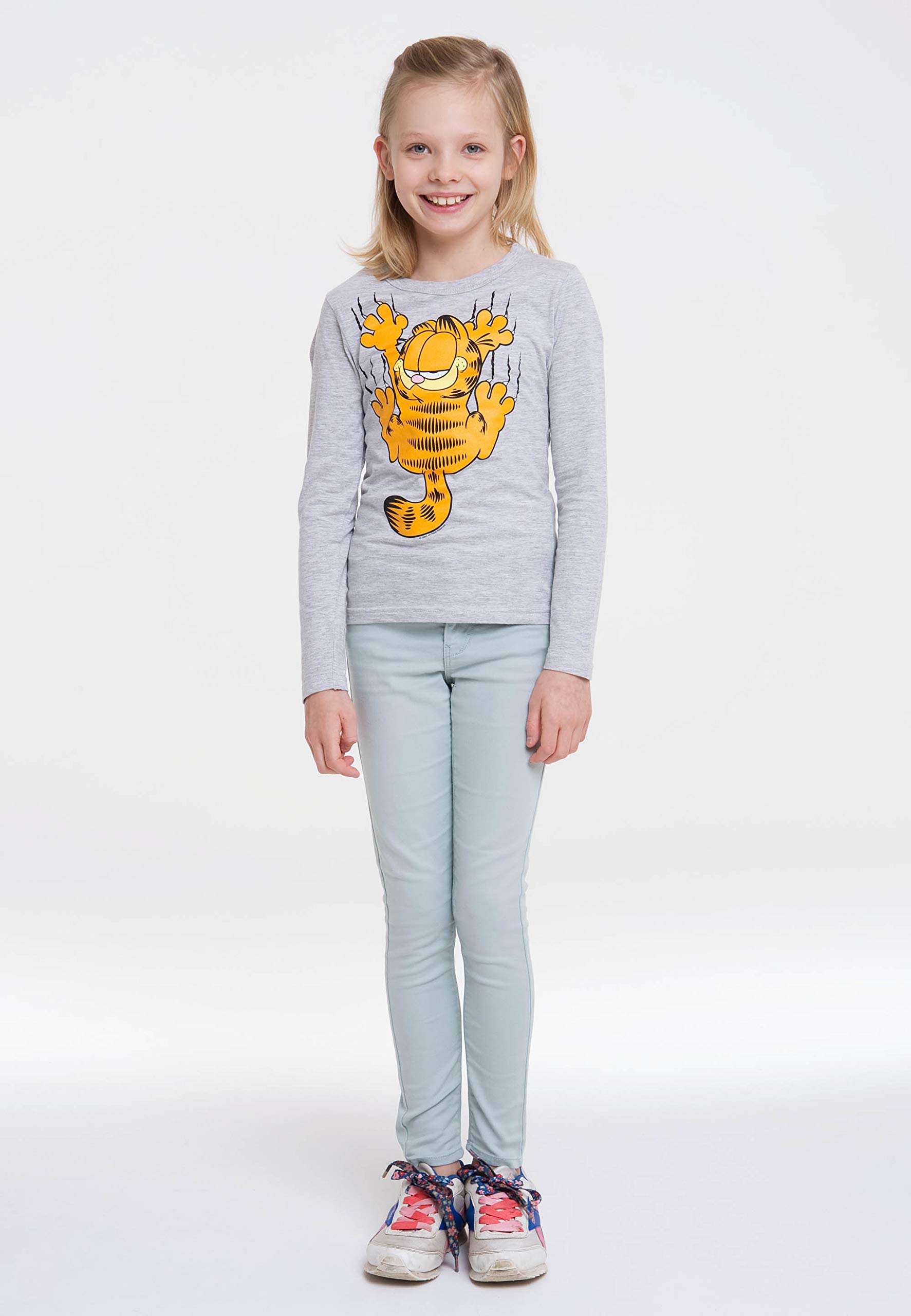 Logoshirt® Garfield I Kater Garfield I Langarmshirt Print I Kinder I Mädchen & Jungen I grau-meliert I Lizenziertes Originaldesign I Größe 116