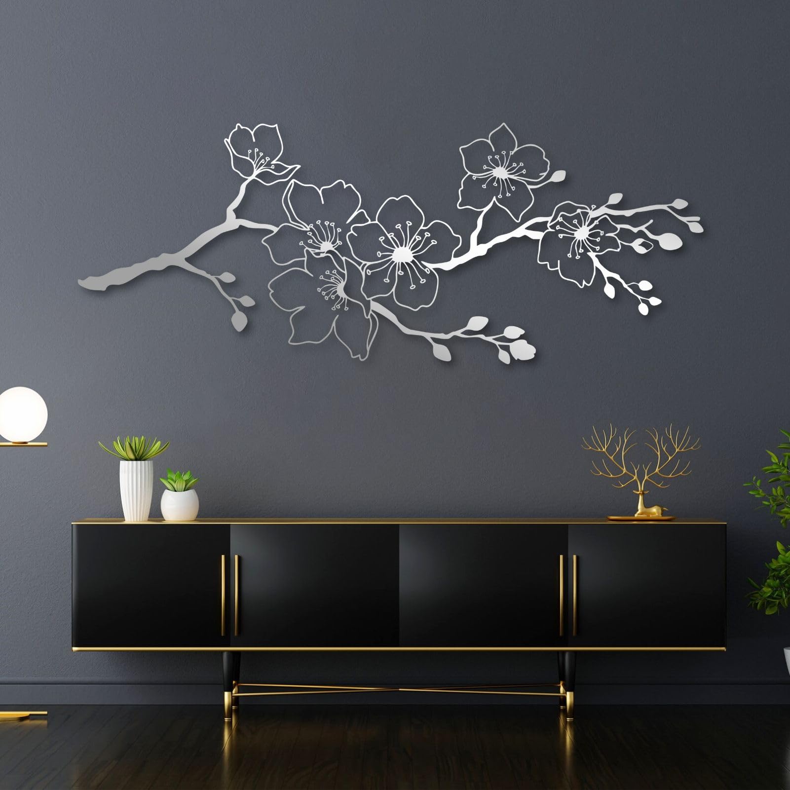 Metal Wall Decor | 17'' X 17'' X 0.05'' Cherry Blossom Art Themed Wall Decorations | Handmade Indoor And Outdoor Wall Art (17'' X 17'', Cherry Blossom, Black