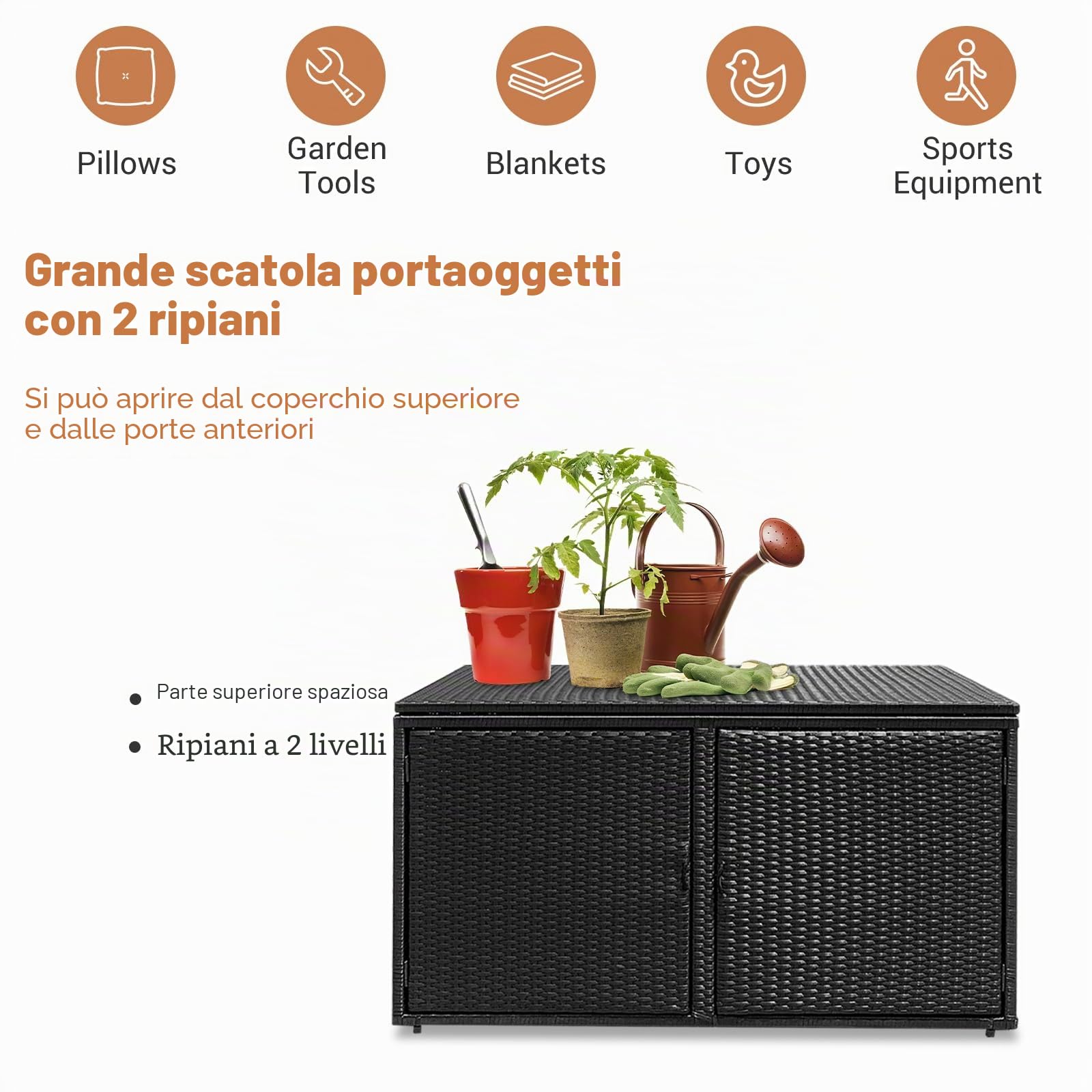 LIFEZEAL Baule da Esterno, 444L, Cassapanca Contenitore da Esterno, in Rattan PE, Baule da Giardino, con 2 Ante e 2 Livelli, Contenitore Grande, per Soggiorno e Piscina, 115 x 60 x 65 cm (nero)