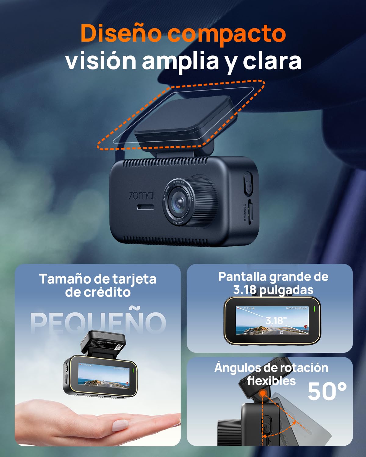 70mai A810 Lite Cámara de Salpicadero 4K Doble, WiFi 6 5GHz, 4G LTE Remoto, GPS, Visión Nocturna HDR, Vigilancia 24h Estacionamiento, Control por Voz, Bloqueo de Emergencia y Grabación Continua