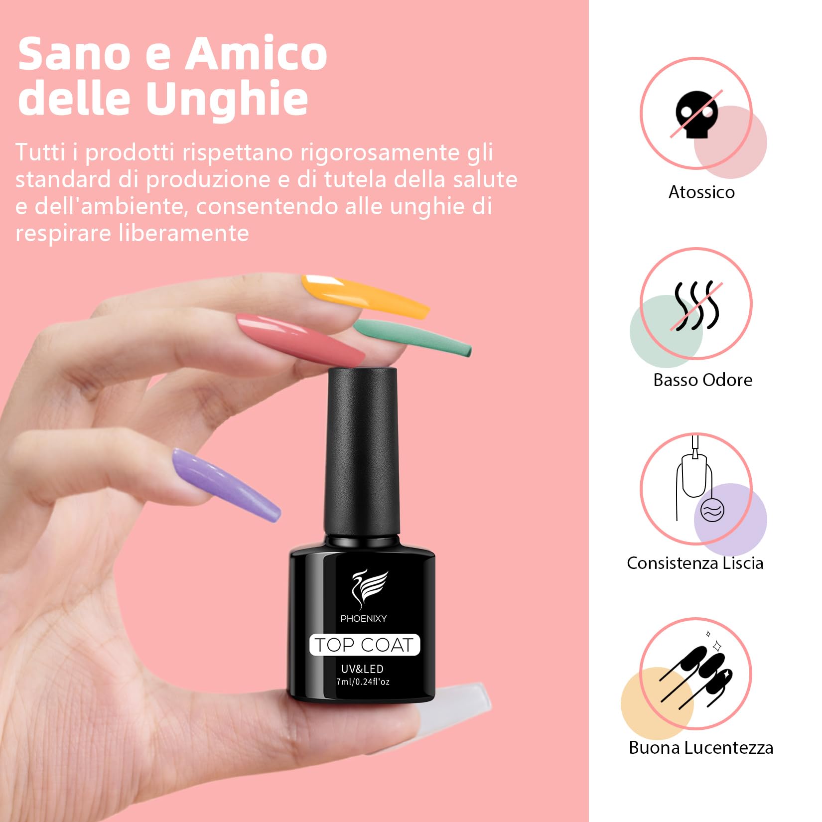 Phoenixy Kit Semipermanente Unghie 29Pcs Completo con Lampada UV LED 48W Top Coat Lucido Opaco Argento Oro