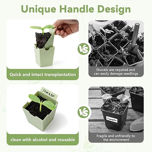 Miniatura 4 de Bandeja de inicio de semillas, asas de doble propósito para trasplante y etiquetado, 9 celdas de 2.3 pulgadas de profundidad, kit de germinación