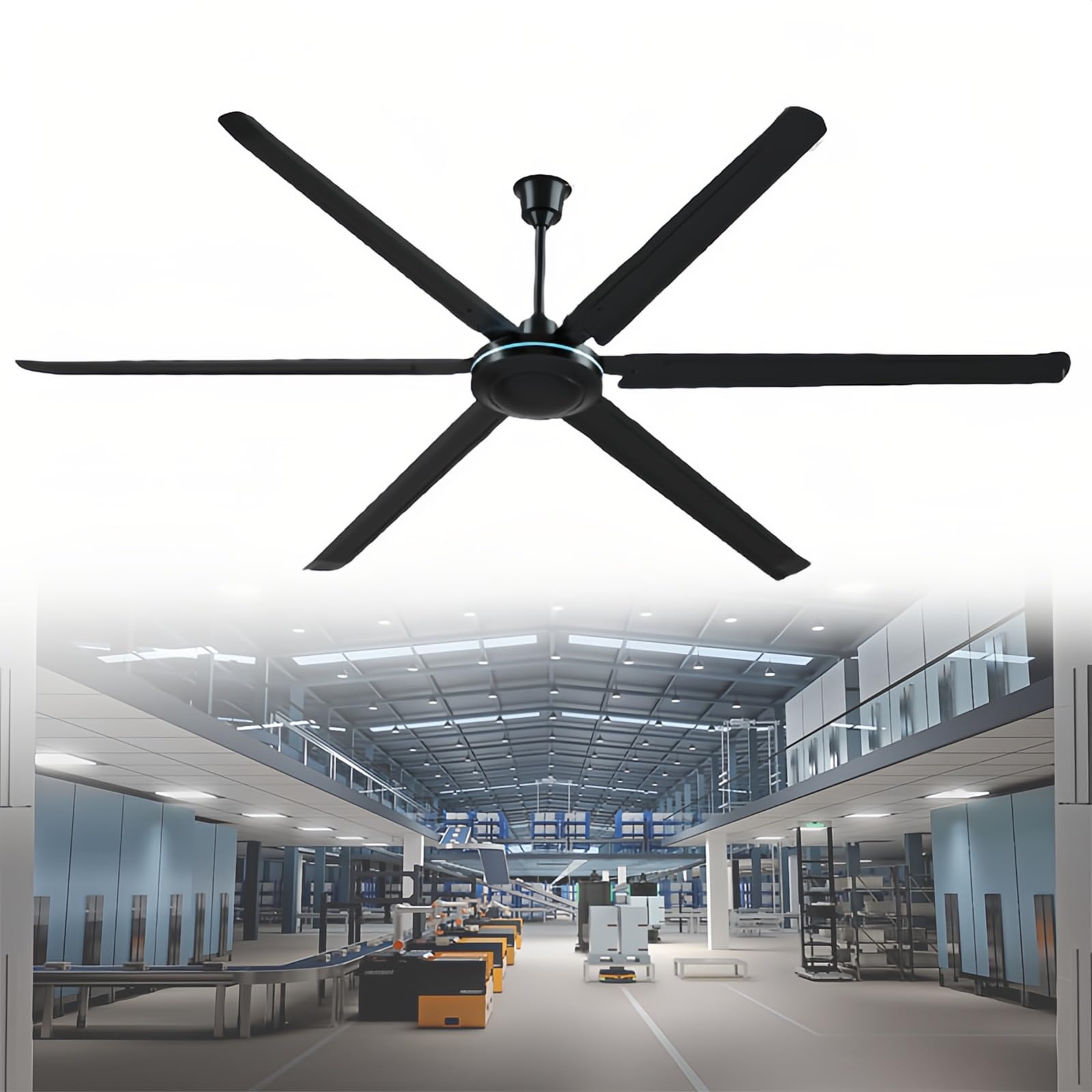 Ventilatore da Soffitto Senza Luce 200cm Ventilatore Industriale con Telecomando, 6 Pale per Camera da Letto, Soggiorno, Fattoria, Veranda(Black)