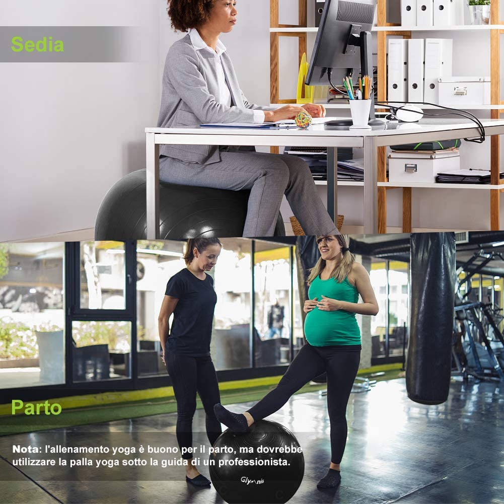 Glymnis Palla Fitness Palla da Ginnastica 55cm/65cm/75cm Palla Pilates Anti-Scoppio Carico Massimo di 300kg, Palla Yoga Anitiscivolo con Pompa Rapida per Pilates Allenamento Yoga e Fitness