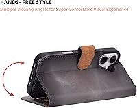 Vista 9 de Funda tipo cartera de piel prémium para iPhone 17, bloqueo RFID, diseño desmontable 2 en 1 con ranuras para tarjetas, funda de piel de vaca gris