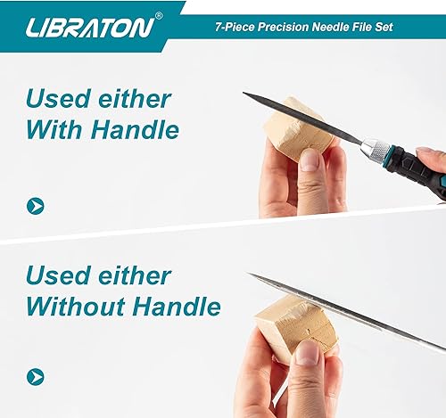 Miniatura 8 de LIBRATON Juego de limas de agujas intercambiables, pequeñas limas de metal de madera, 6 piezas de acero con mango para trabajos de precisión
