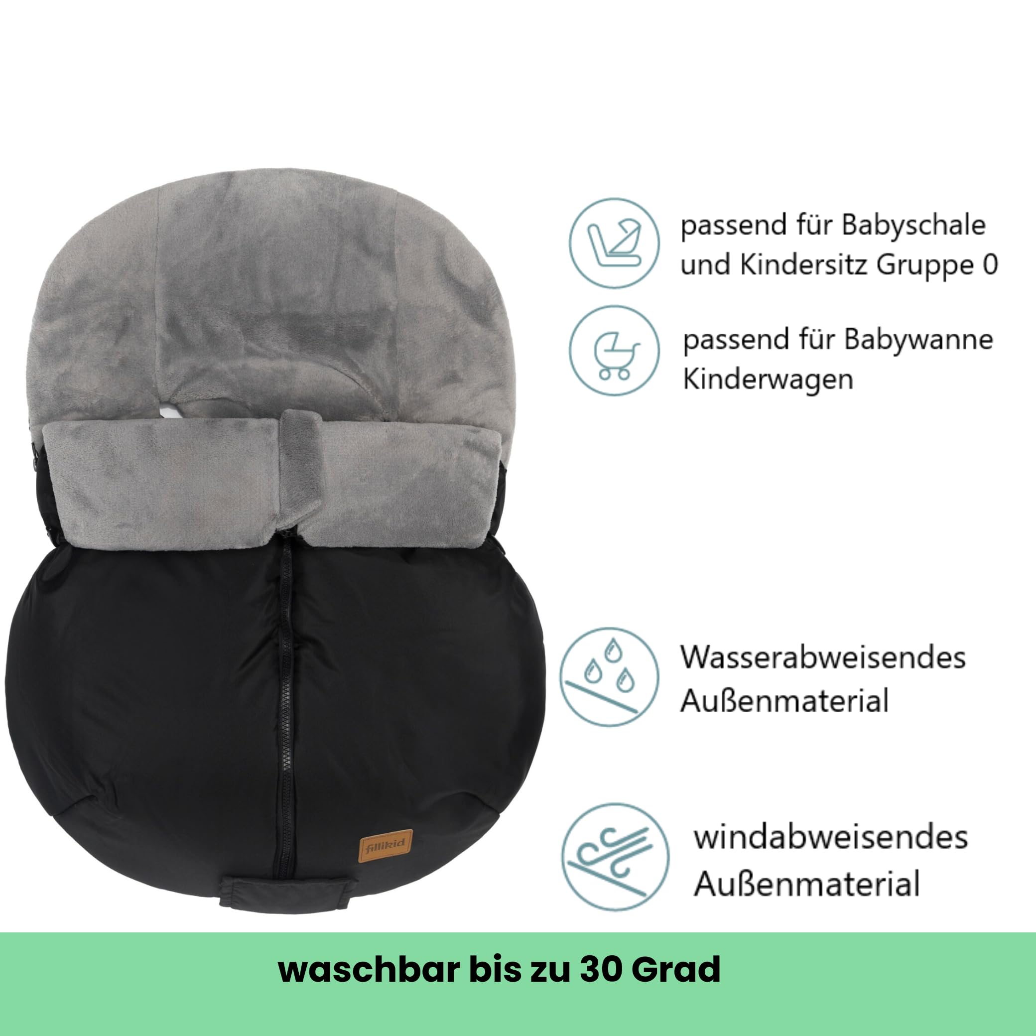 Fillikid Baby Winterfußsack Sella Exklusiv | leichter Fußsack winddicht & wasserabweisend, waschbar | für Autositze, Babyschale, Babywanne | warmer Universal-Fußsack ab Geburt