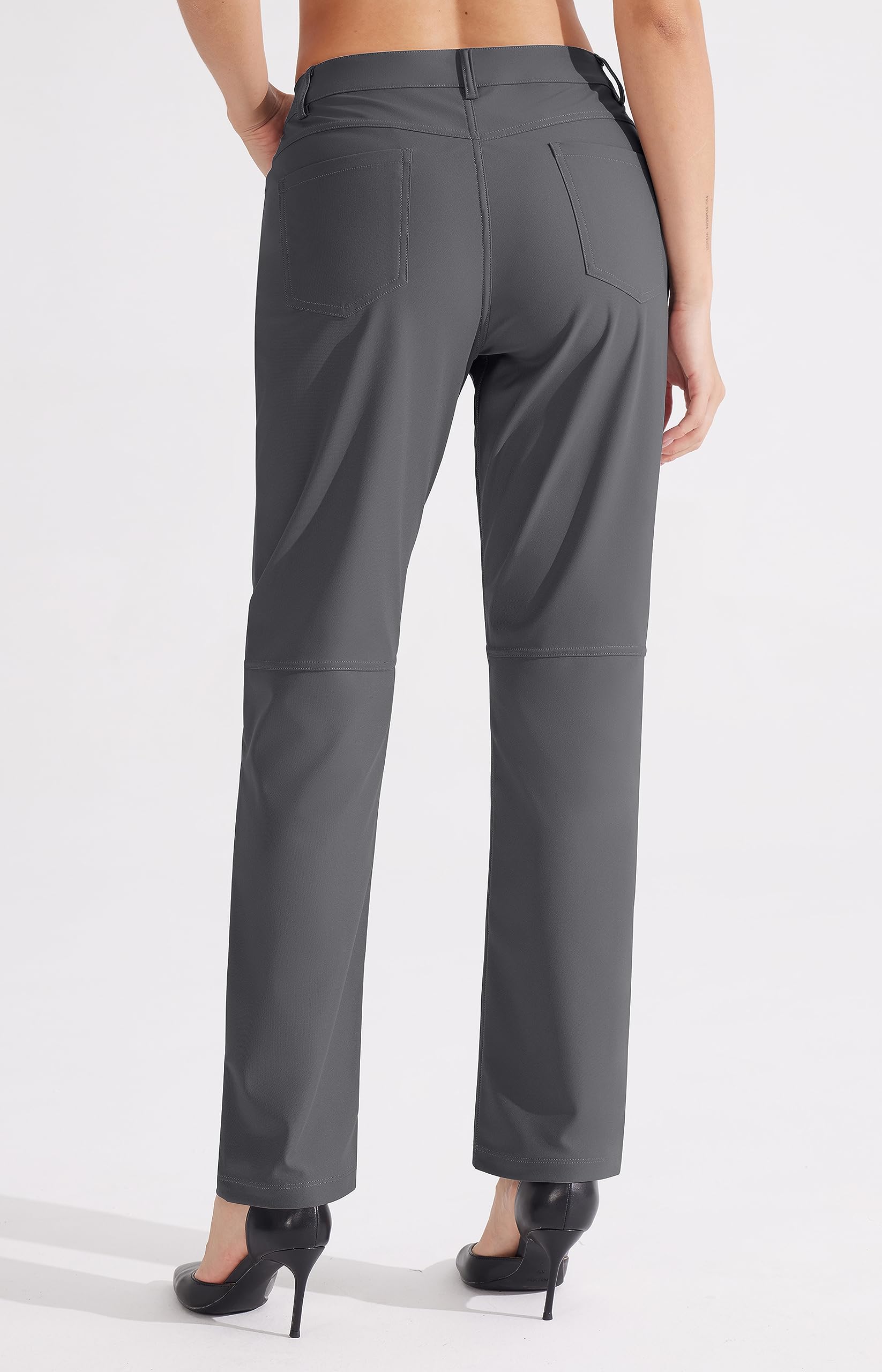 Libin Pantalon habillé pour femme 73,7 cm, 78,7 cm, extensible, jambe droite, pantalon de travail, pantalon de golf décontracté pour le bureau, le travail, le voyage, léger, gris foncé, 38
