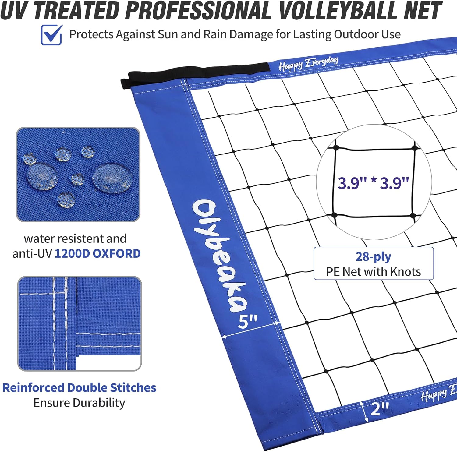 32ft Outdoor Portable Volleyball Net Set for Backyard Beach with Adjustable Heavy Duty Poles, 28-ply Durable Net, PU Volleyball & Pump, Carry Bag