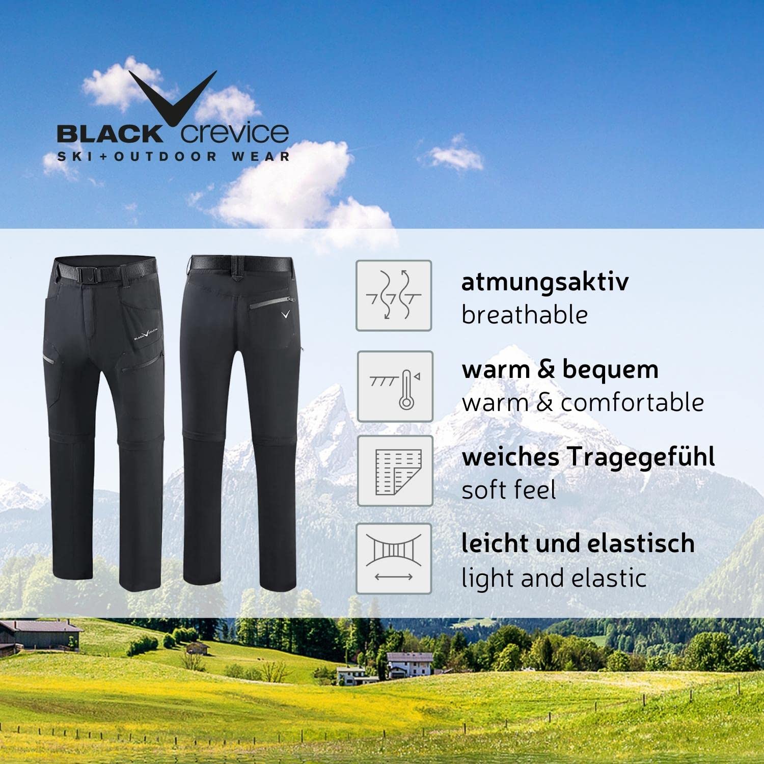 Black Crevice Pantaloni da Trekking da Uomo con Zip off Leg Escursionismo