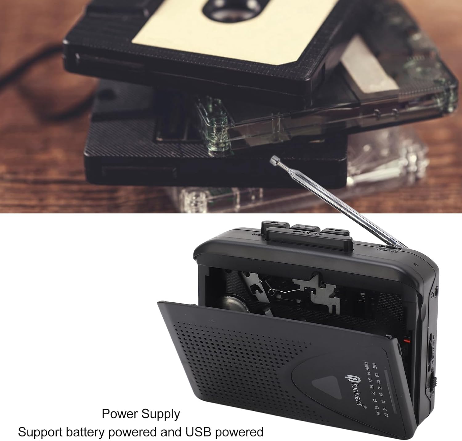 Portable Cassette Player, FM AM Radio Stereo Cassette MP3 Tape Player with 3.5mm Jack and Speaker Support Battery Power and USB Power for Daily (Black)