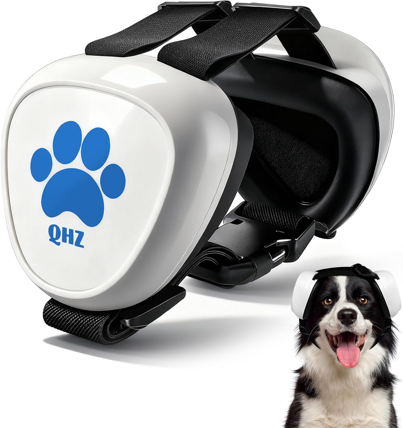QHZ The dog ear muffs are noise-reducing, adjustable and breathable, suitable for fireworks, aircraft noise and other noisy environments, alleviating the dog's anxiety (M)