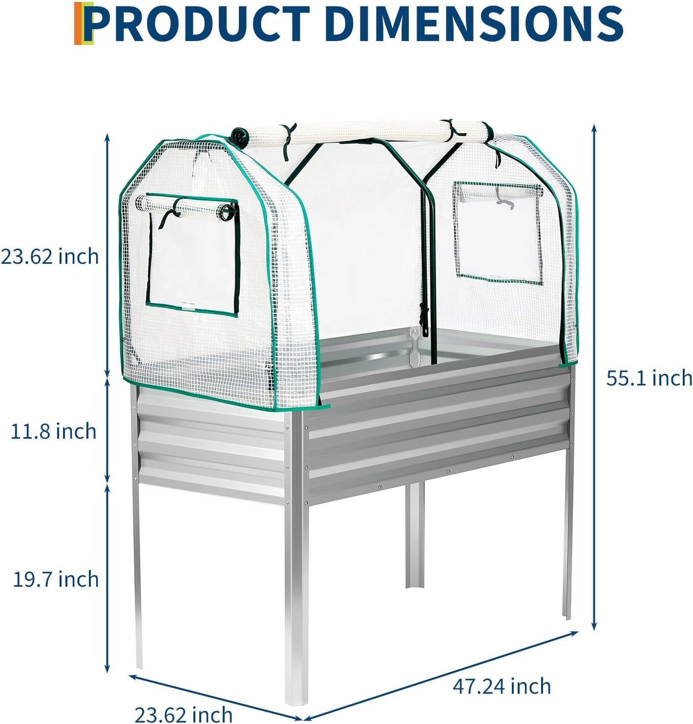 TrailBlaze Galvanized Raised Garden Bed with Legs & Greenhouse Cover - 48x24x55in Elevated Planter Box - Built-in Watering System - 400lb Capacity for Vegetables, Flowers, Patio, Balcony