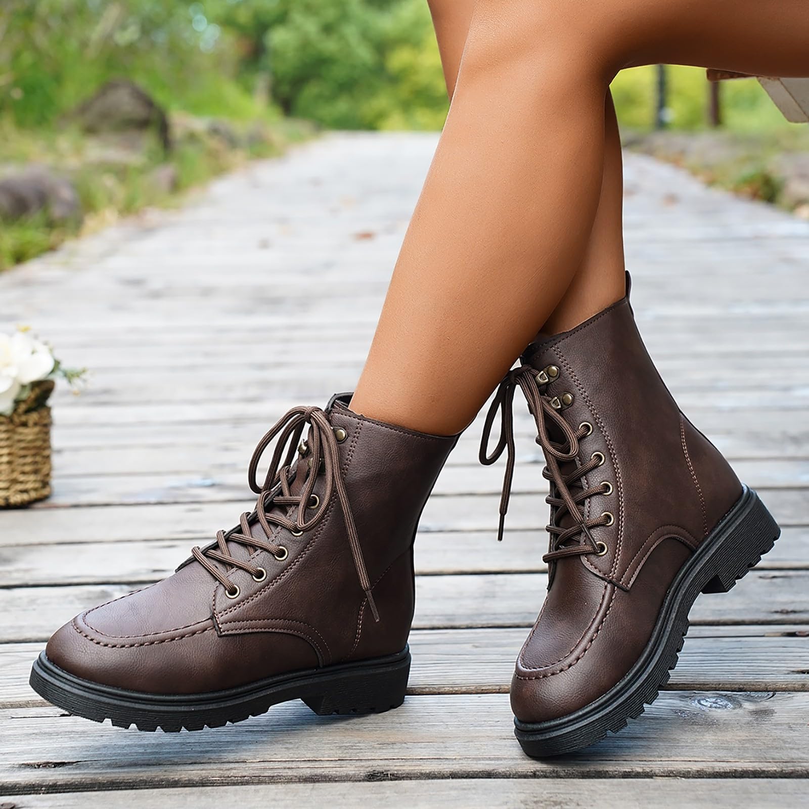 Generico Stivali Donna Antiscivolo Stivaletti con Lacci Comodi Eleganti Stivaletto Robusti Leggero Caldo Versatili Stivali da Pioggia Autunno Inverno Stivaletti per Esterno Neve Trekking e Giardino