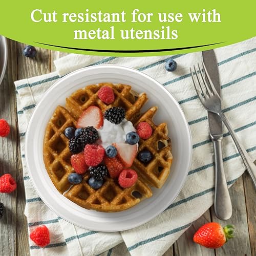 Miniatura 3 de Three Leaf Plato redondo de bagazo de 9 pulgadas, 25 unidades, platos de bagazo desechables de alta resistencia, súper fuertes, naturales y