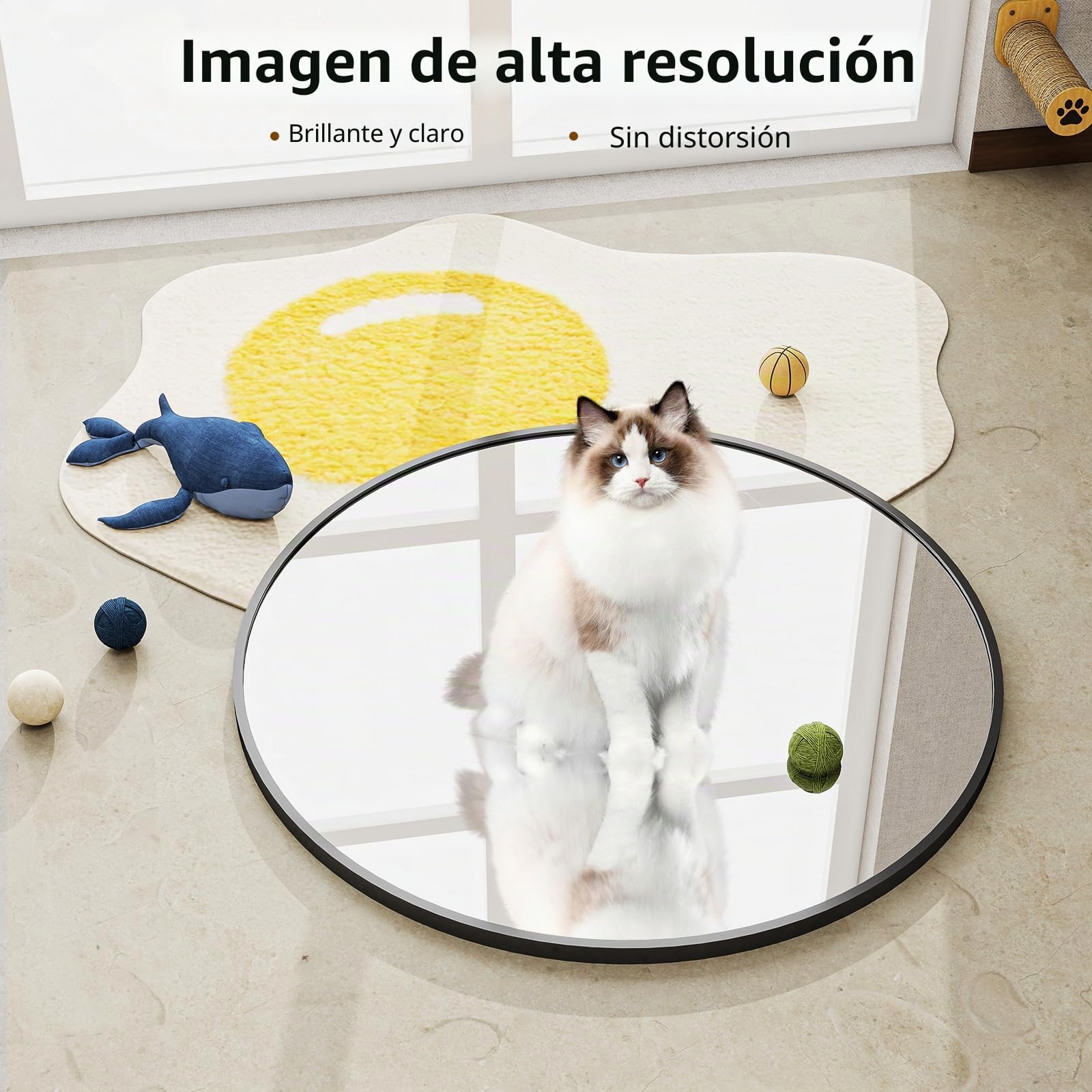 BEAUTYPEAK - Espejo redondo de 90 cm, espejo de pared irrompible con marco de aluminio, espejo de baño para colgar y apoyar, espejo de pared redondo para dormitorio, baño, sala de estar