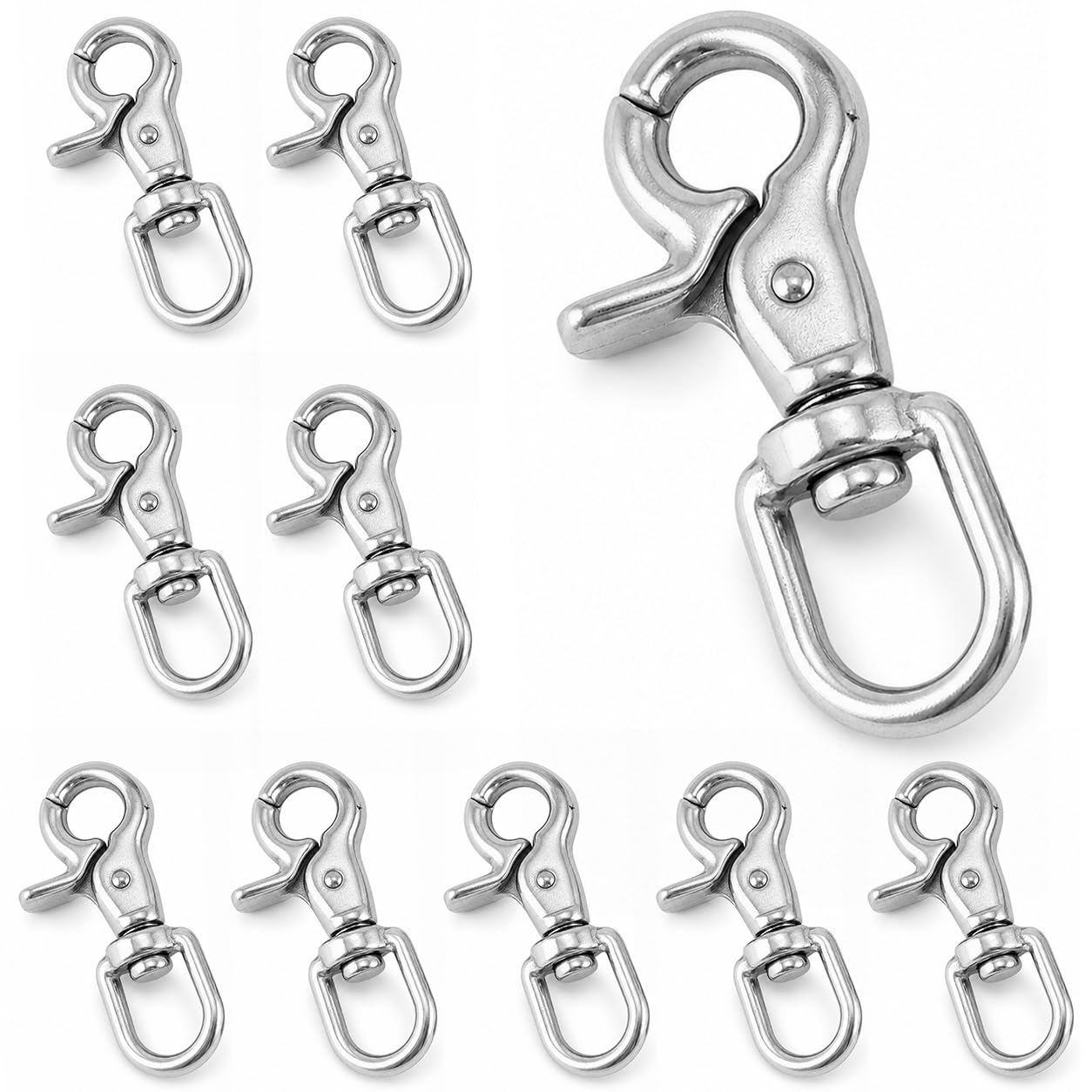 QWORK Swivel Trigger Snap Hook, 10 Pack 2.56" Stainless Steel 316 Swivel Trigger Clip Hook, 130 Lbs Capacity, for Cages, Dog Leash, Flag Pole, Bag