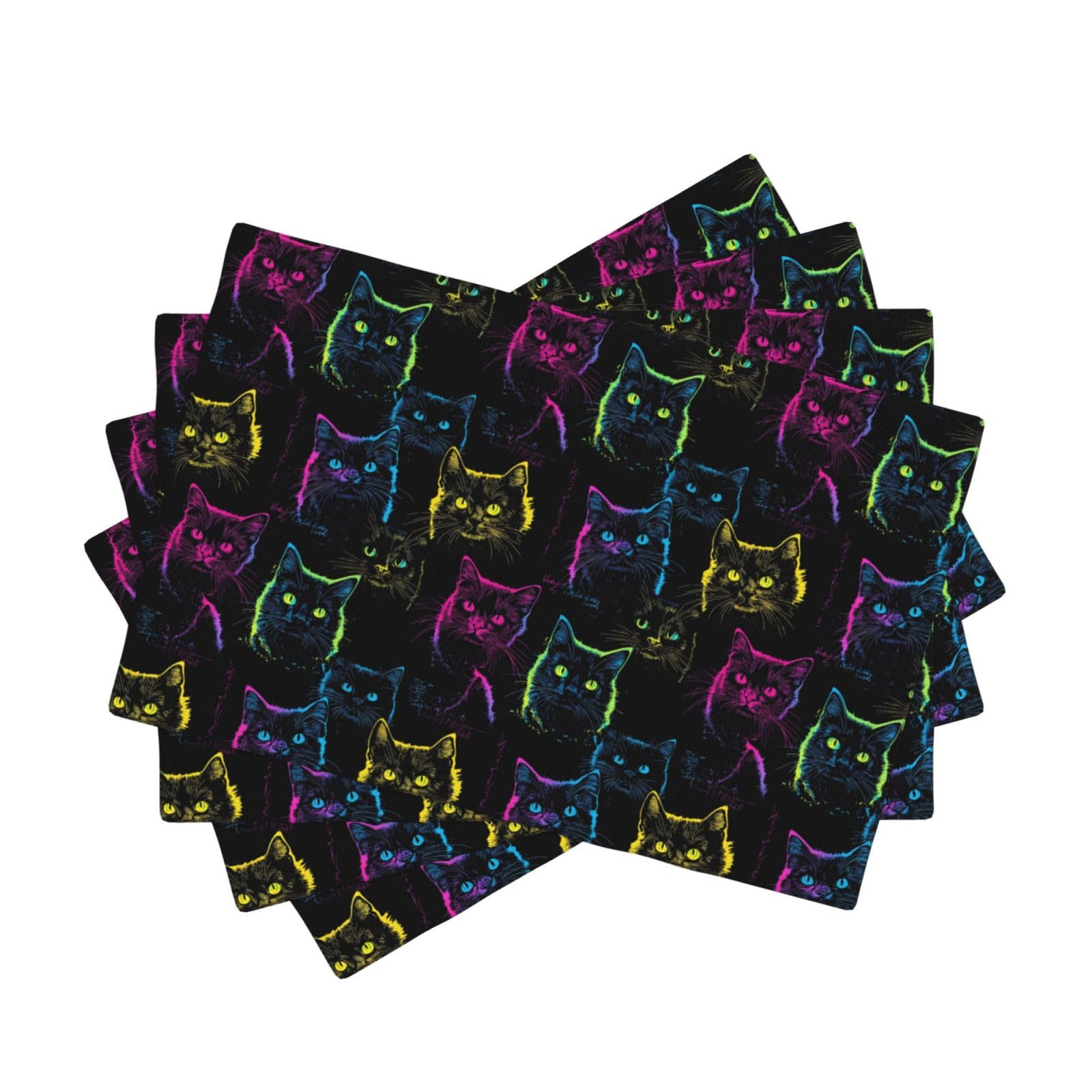 Sets de table chat noir pour décoration de fête colorée lot de 4