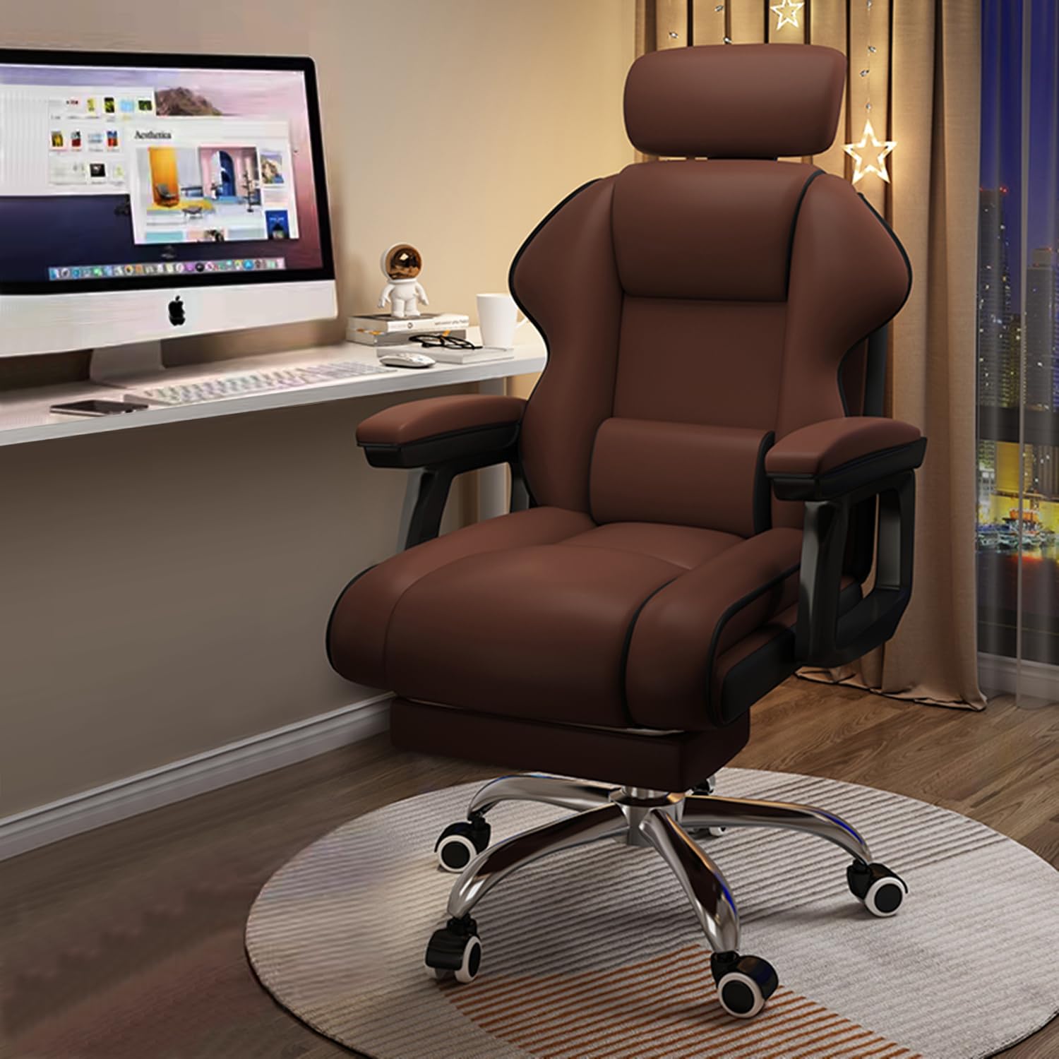 Silla Ejecutiva · Silla Oficina Hogar · Ángulo Ajustable · Altura Ergonómica Ajustable · Silla Piel PU con Cojines · Reposabrazos · Uso Prolongado · Silla Alta con Reposapiés