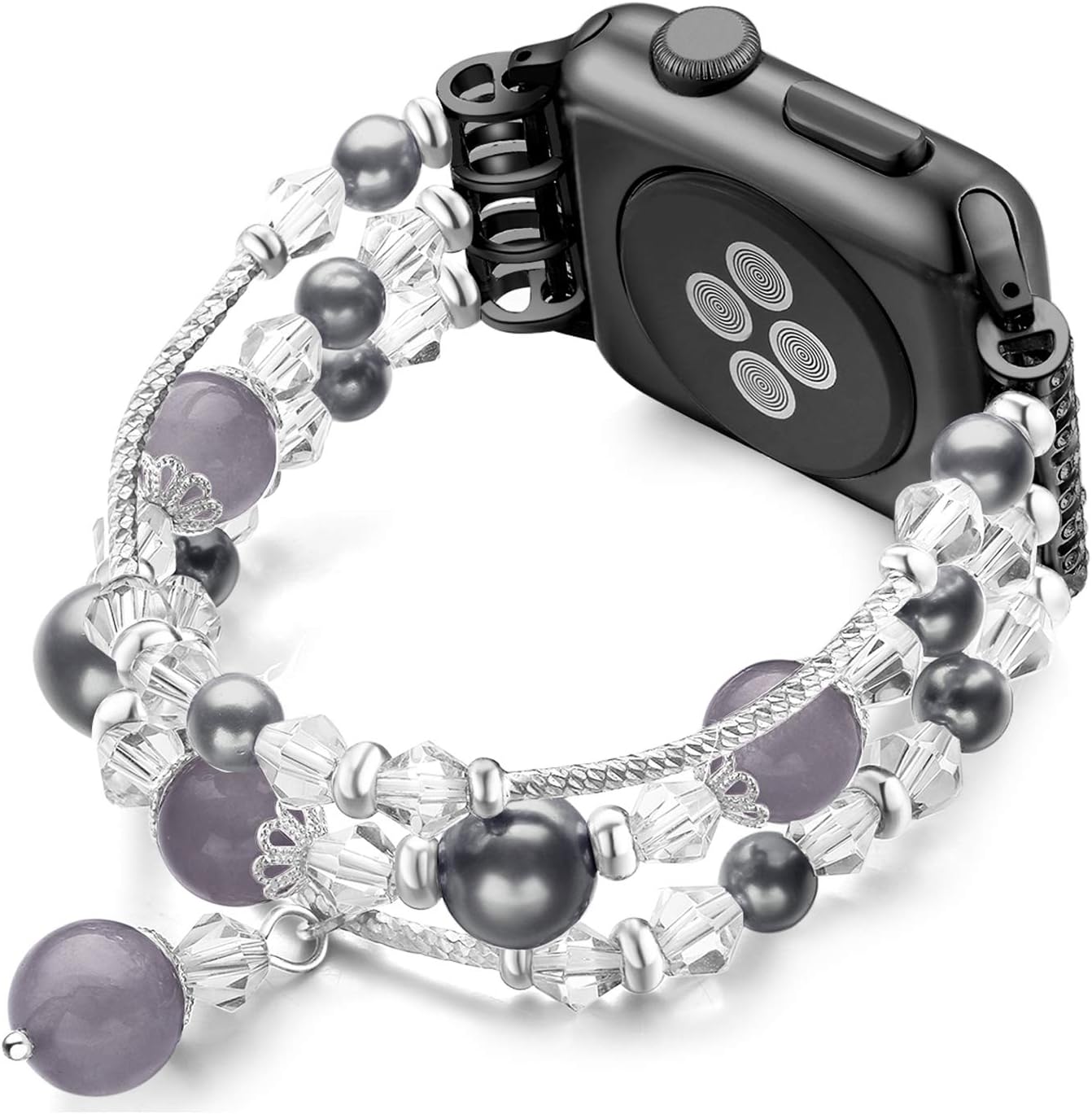 GZ GZHISY Compatible for Apple Watch Band 38mm 40mm 42mm 44mm, Jewelry Fashion Stretch Crystal Pearl Bracelet Replacement Girls Strap, Compatible for iWatch Series 5/4/3/2/1