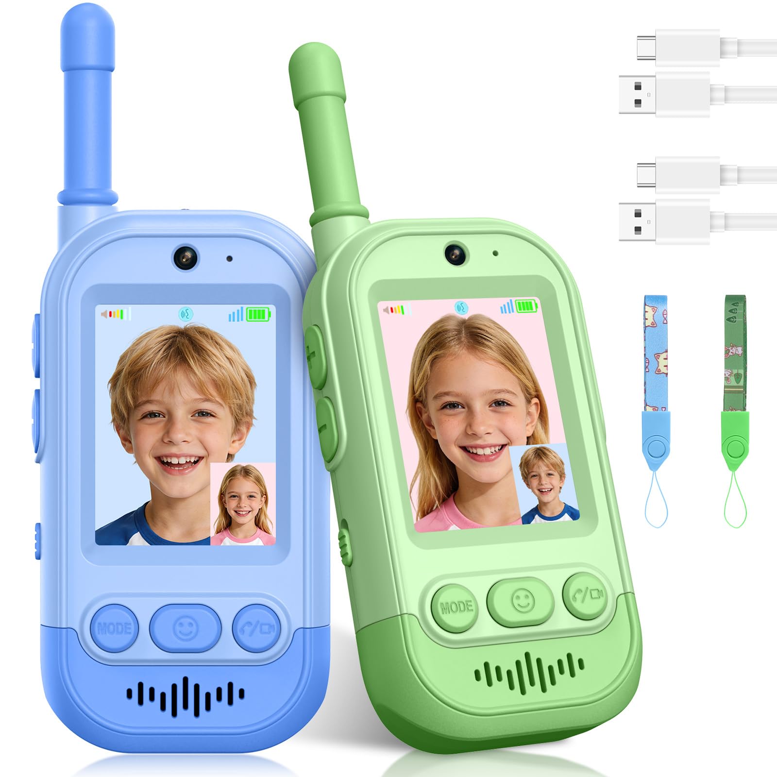 Video Walkie Talkies for Kids, 2-Pack Long Range, 2 Way Radio Video Walkie Talkies Gifts Toys for 3-12 Year Old Boys Girls, Outdoor Toys Camping, Garden Games, Birthday