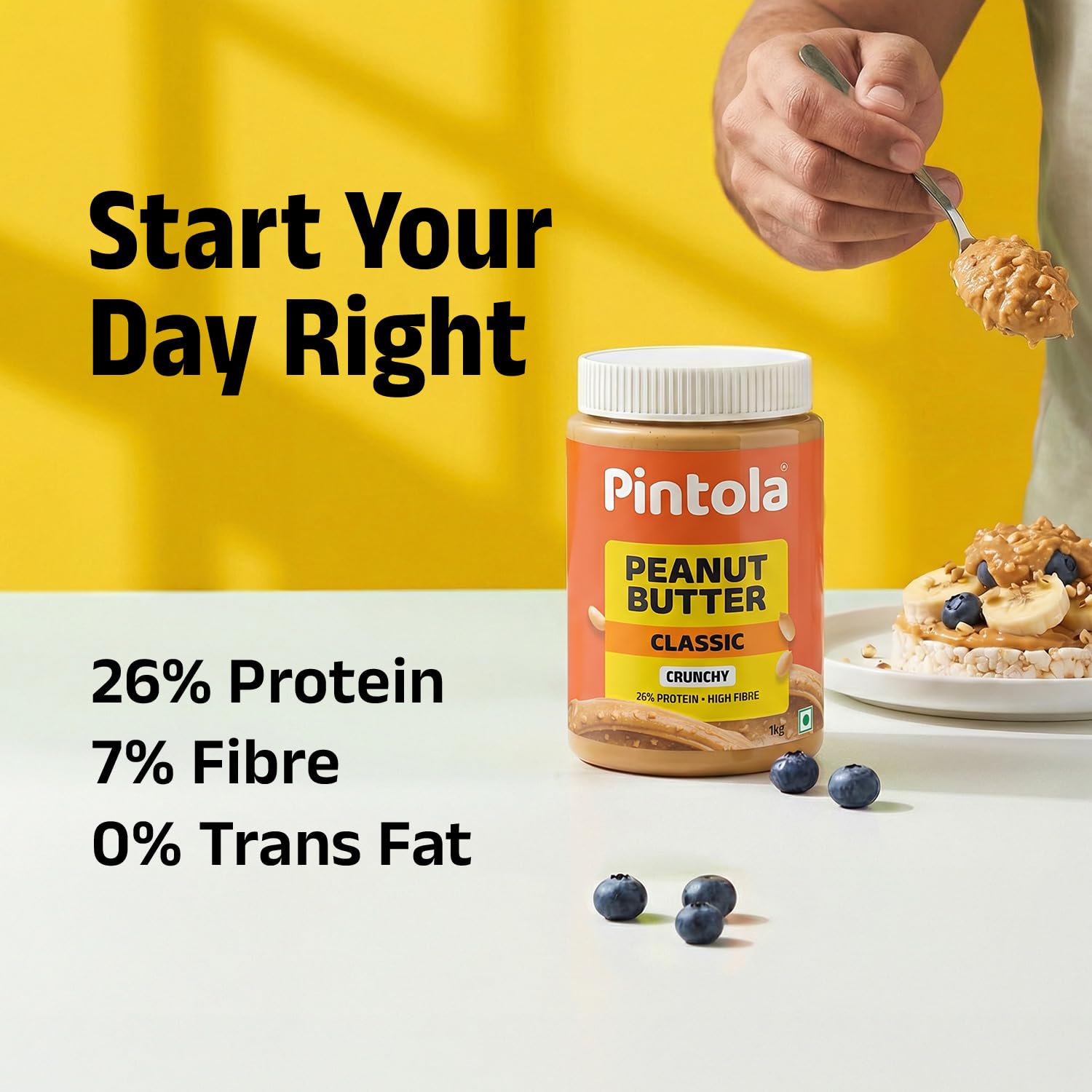 Pintola Classic Peanut Butter Crunchy 1kg - Original American Recipe with High Protein 26g & 7.2g Fiber, Premium Roasted Nuts, Gluten Free, Zero Trans Fat, with MUFA Good Fats, Vit E & B3, Dairy Free 1