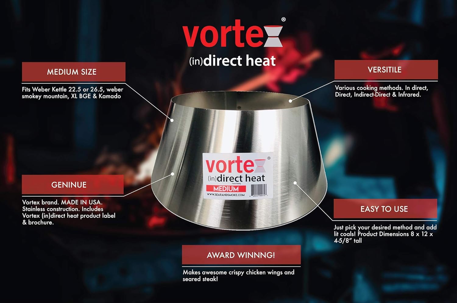 2 Pack - Medium BBQ Vortex™ BGE Kamado Kettle Charcoal (in) Direct Cooking (2)