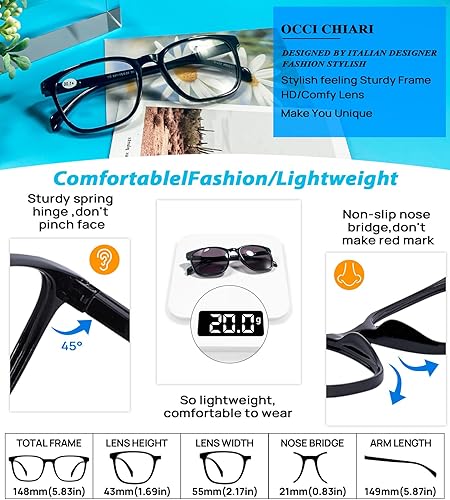 Miniatura 5 de OCCI CHIARI Gafas de lectura bifocales fotocrómicas para hombres,Lectores de gafas de sol de protección UV de amplia transición