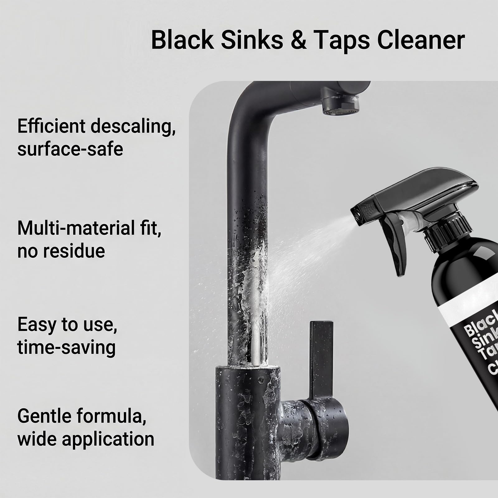 Black Sink Cleaner Spray - Detergente e ripristino per lavelli composite, rimuove calcare, macchie d'acqua e schiuma di sapone, per superfici in granito, quarzo, ceramica e lavello da cucina (5 pezzi)