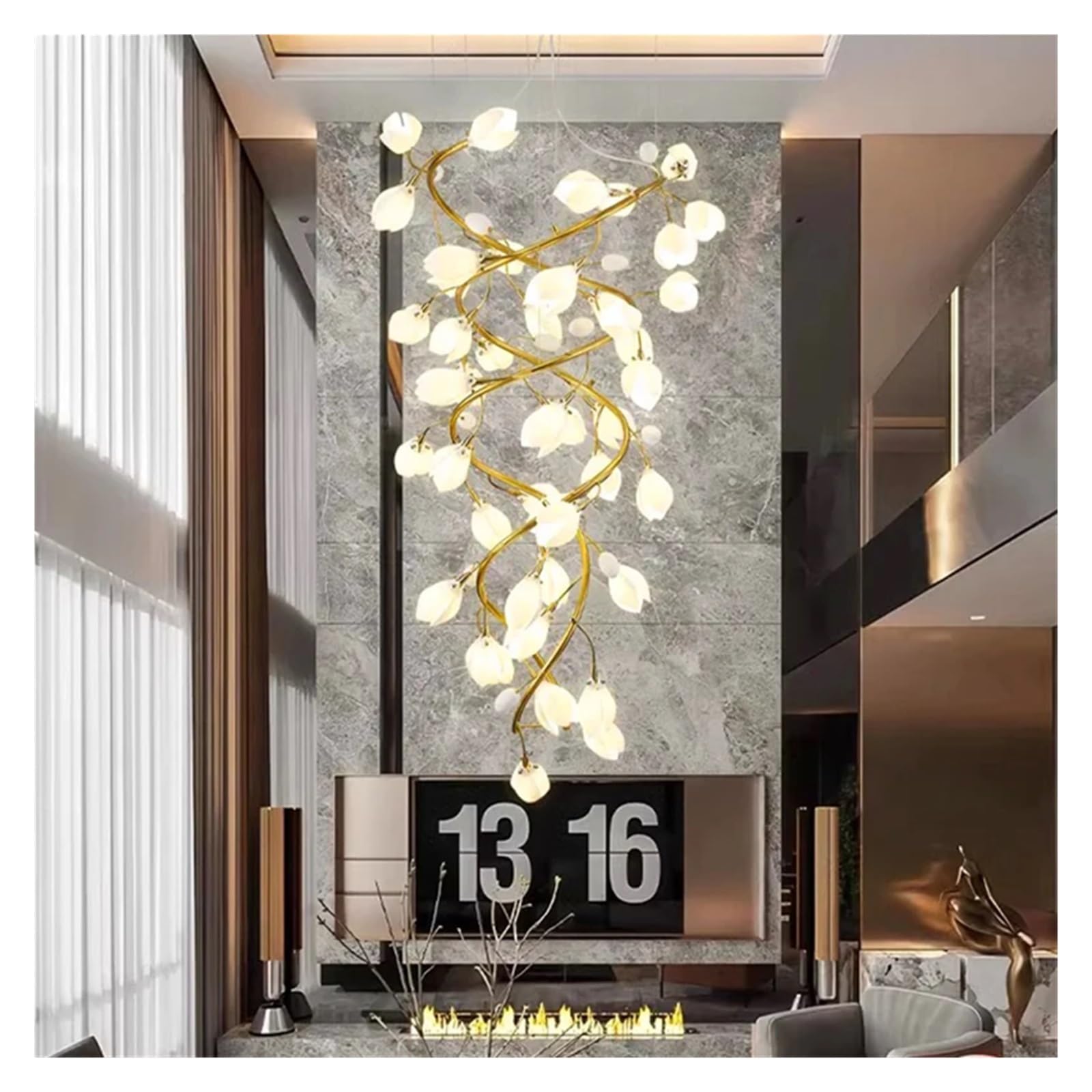 PCXEHUYP White Floral Staircase Luxury Chandelier Hanging Light Fixture Pendant Light,for Bedroom