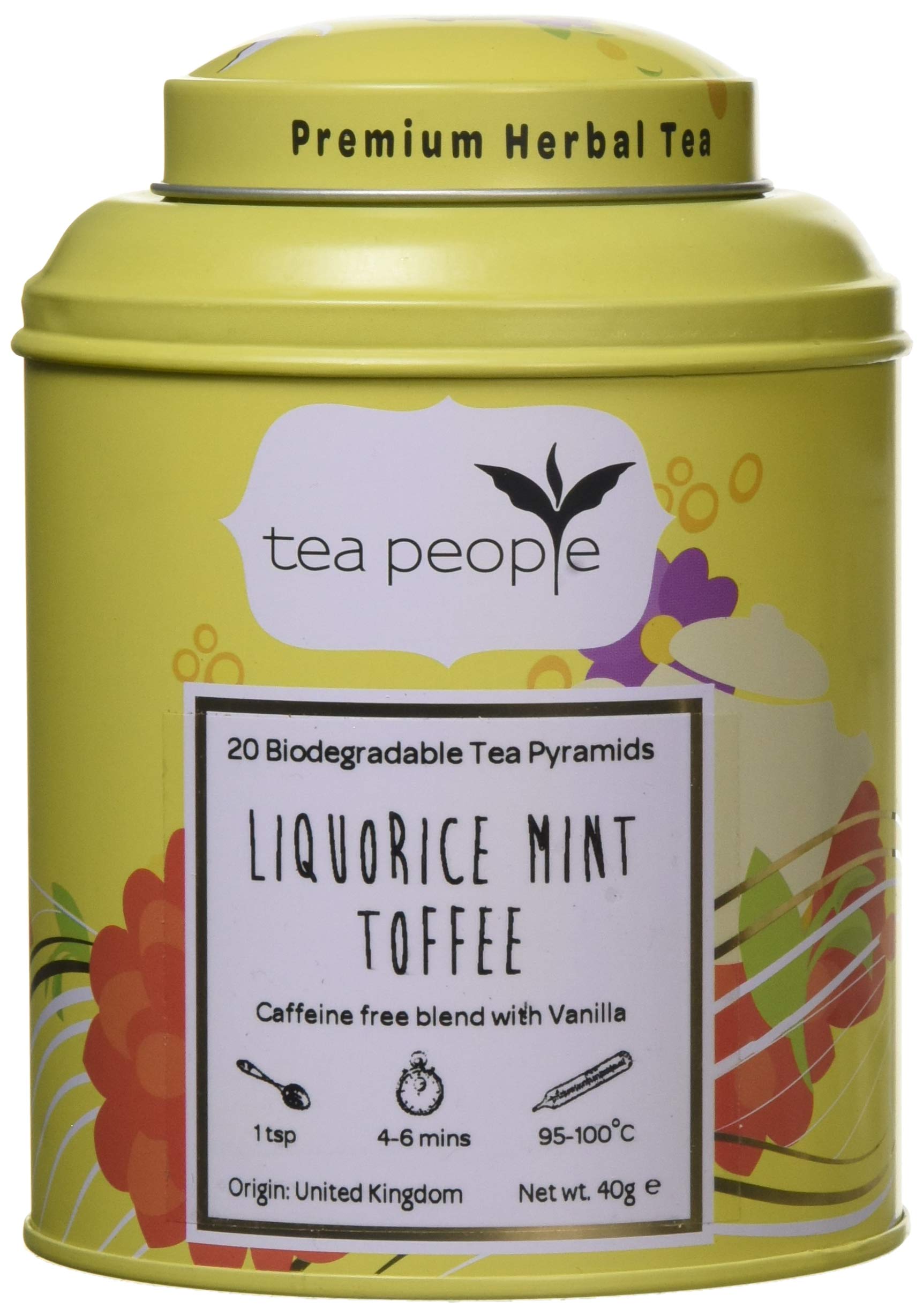 Tea People Liquorice Mint Toffee, 20 Tea Pyramids in Tin Caddy, LMT-20TP