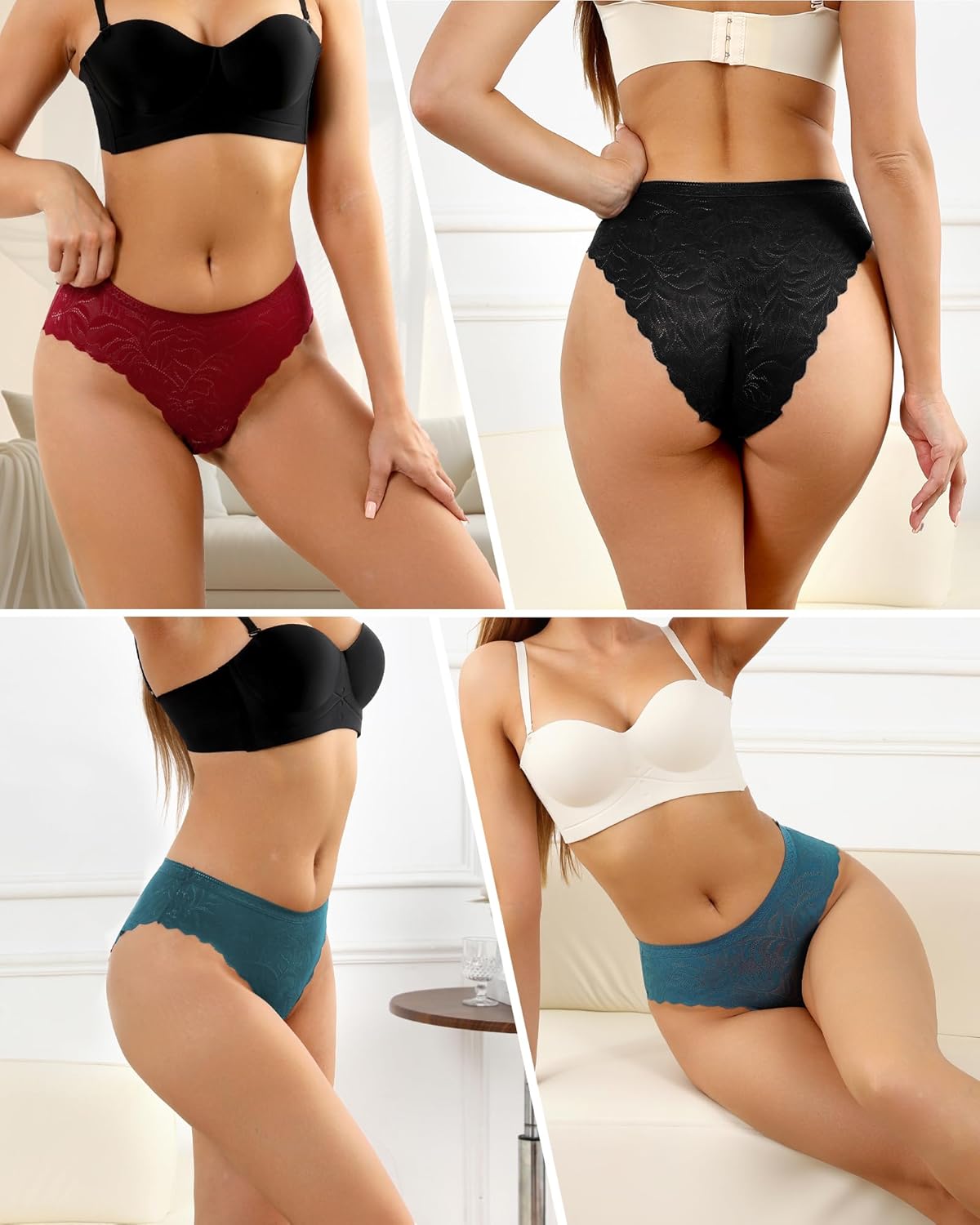 LEVAO Women's Lace Bikini Panties - High-Cut Cheeky Seamless Underwear, Breathable Comfort for Everyday & Special Occasions - Image 2