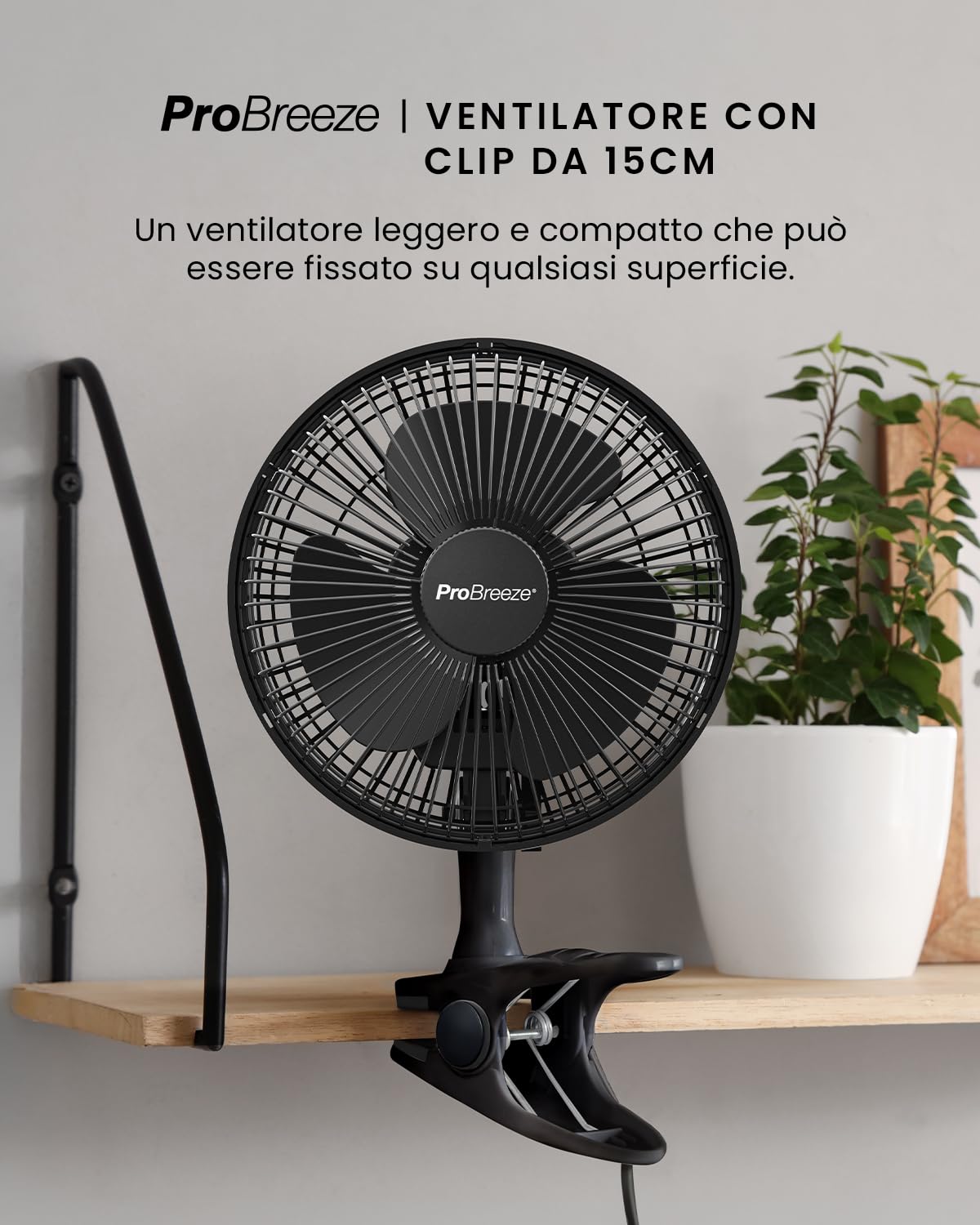 Pro Breeze Ventilatore Nero con Clip– Ultra Silenzioso Ventilatore Piccolo Potente da Tavolo, 2 Velocità, Rotazione 360° e Inclinazione 100°, Ventilatore Portatile per Casa e Ufficio Scrivania, 15W