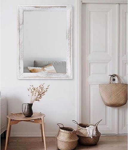 Miniatura 5 de AAZZKANG Espejo de pared negro rectangular de madera rústica, espejo colgante decorativo para baño, dormitorio, granja